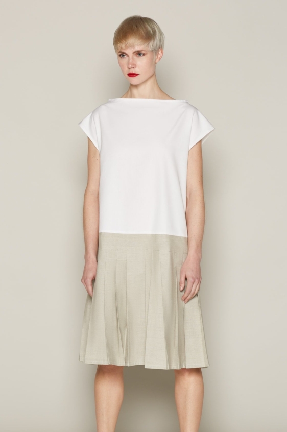 Brigit Dress (White & Beige)