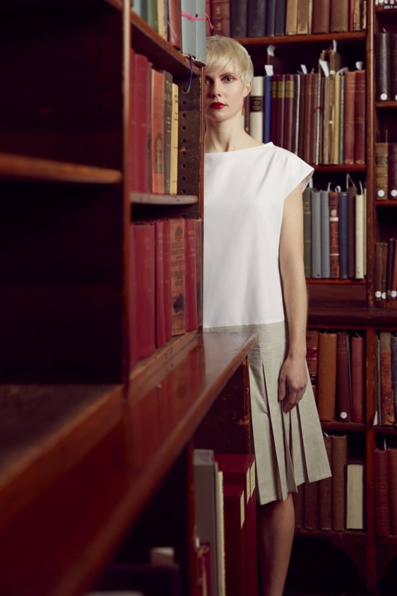 Brigit Dress (White & Beige) - Image 5