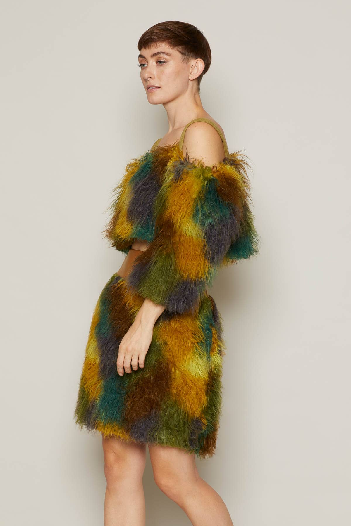 Camo Faux Fur Vegan Skirt