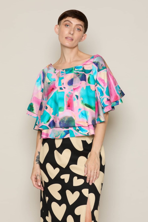 Abstract Flutter Sleeve Justyna Top
