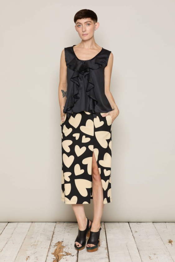 Ruffle Front Monika Bamboo Silk Blouse in Black - Image 2