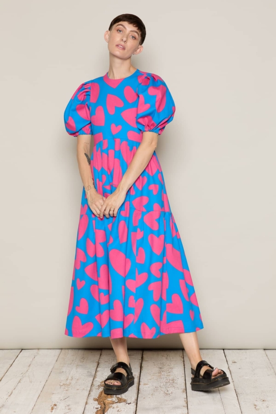 Bold Heart Puff Sleeve Olga Dress